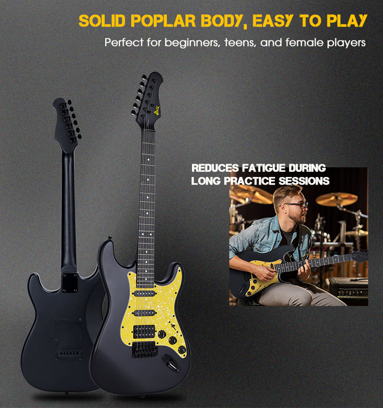 Solid Poplar Wood Electric Guitar - 39-Inch Beginner